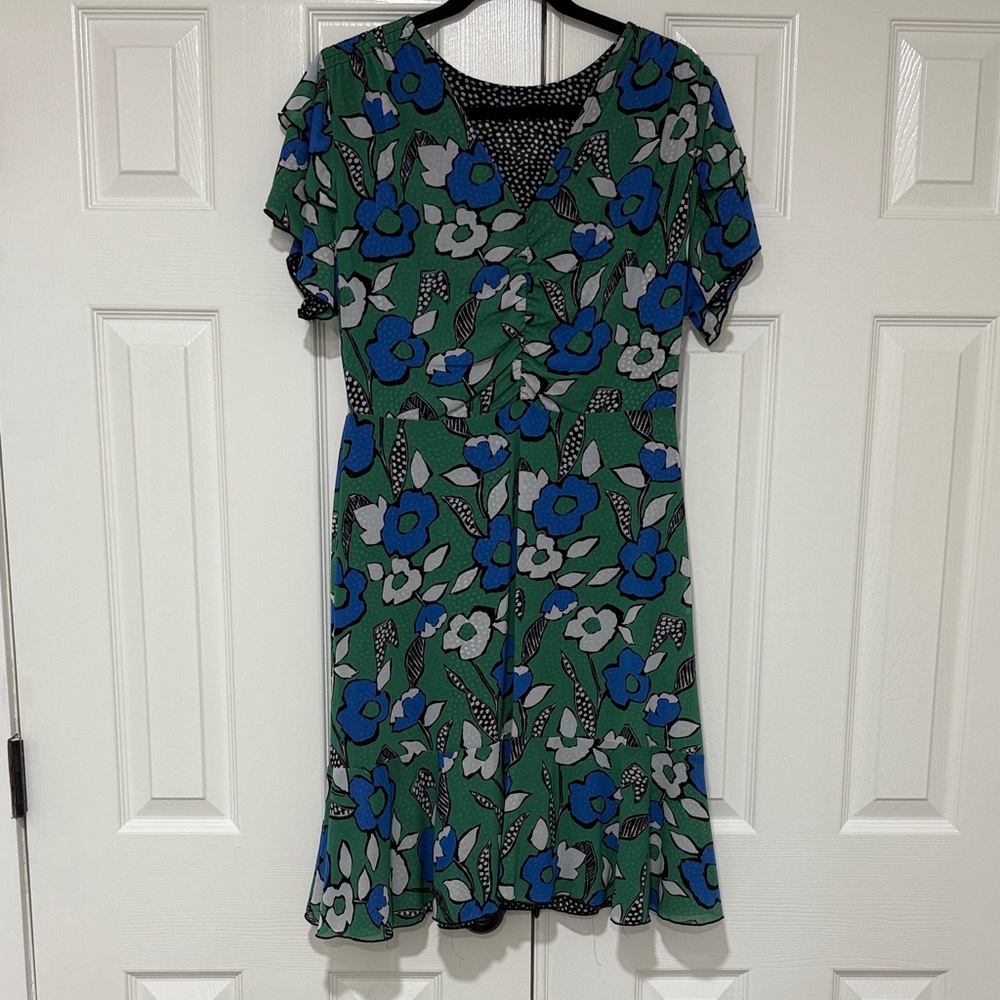 CAbi Green and Blue Floral Midi Dress